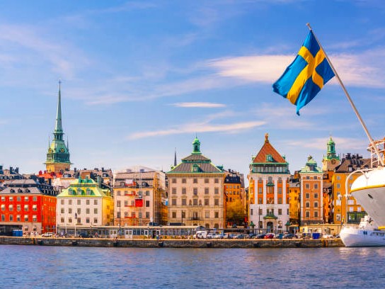 Stockholm old town city skyline, cityscape of Sweden at sunset